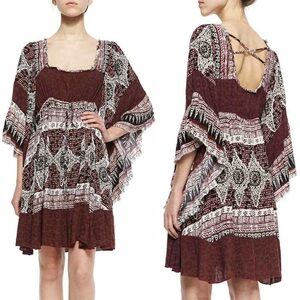 Free People Heart of Gold Mini Dress in Burgundy Mixed Print | Size Small
